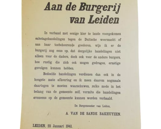 Affiche - 'Aan de Burgerij van Leiden - 1941'