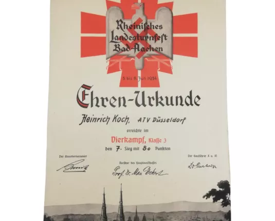 Oorkonde - 'Rheinisches Landesturnfest Bad-Aachen' - 1934