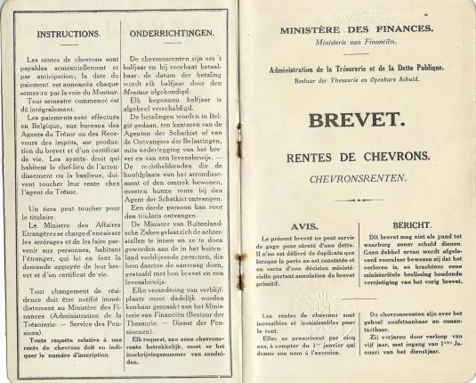 Brevet - Rentes de chevrons / Chevronsrenten - 1922