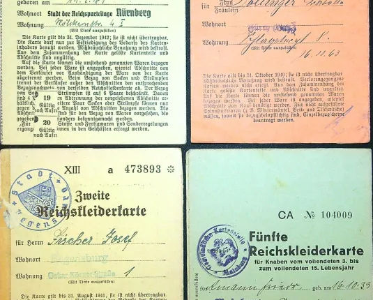 Reichskleiderkarte 4 stuks