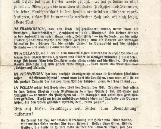 Geallieerd pamflet 'Wer Haß sät wird Rache ernten! - 1941