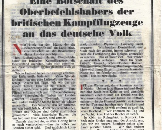 Brits pamflet 'Eine Botschaft des Oberbefehlshabers der britischen Kampfflugzeuge an das deutsche Volk'