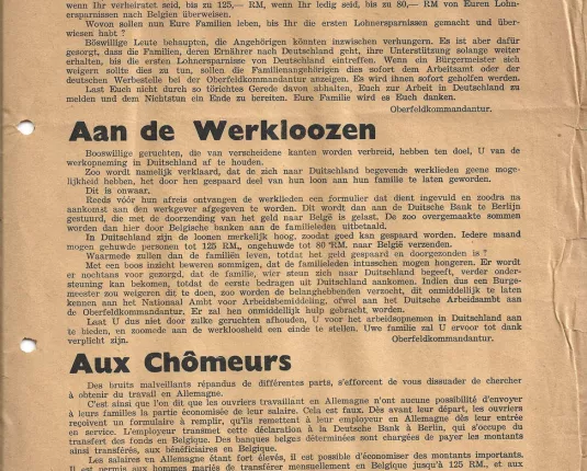 Duits pamflet - 'An die Arbeitslozen / Aan de werkloozen / Aux Chômeurs'