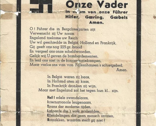 Pamflet Belgisch verzet - Onze Vader In naam van onze Führer Hitler, Goering, Goebels