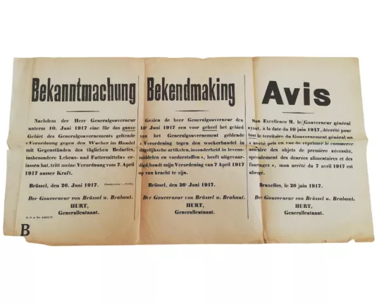 Affiche - intrekking Duitse verordening 'Woekerhandel' - 1917